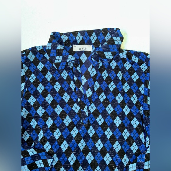 HKR collections | vintage v-neck blue and black plaid top | size M - Picture 2 of 7